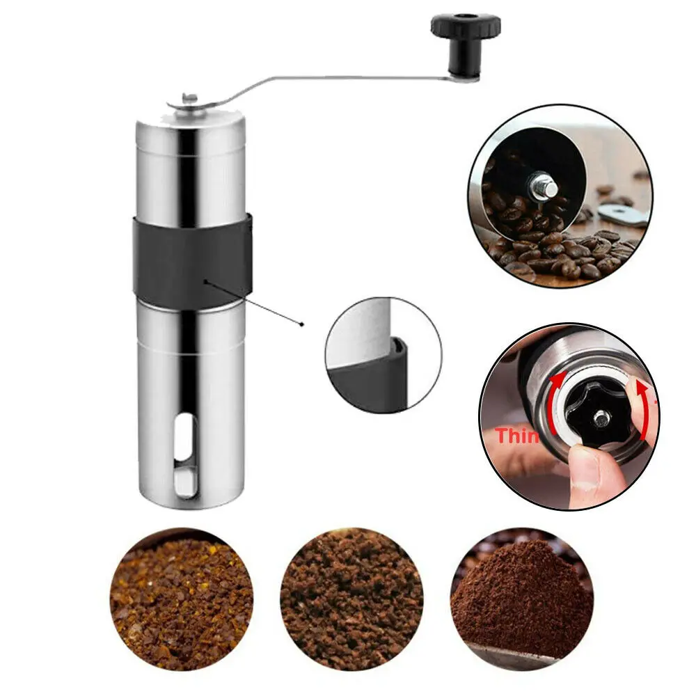

2 Size Manual Ceramic Coffee Grinder Stainless Steel Adjustable Coffee Bean Mill With Rubber Loop Ring Easy Clean Kitchen Tools