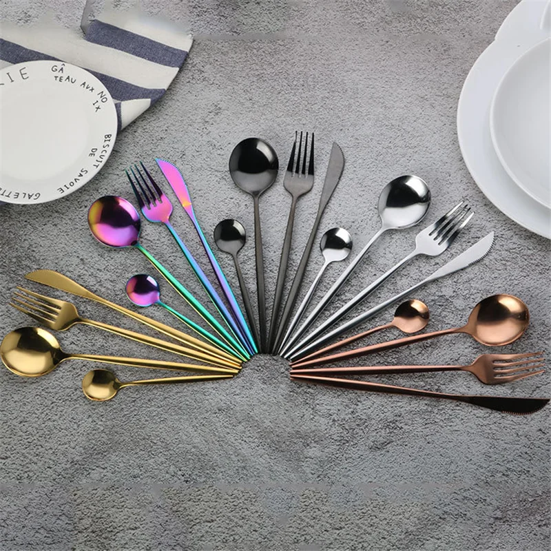 4 шт./компл. Винтаж красочные Нержавеющая сталь Комплектная посуда Золотой