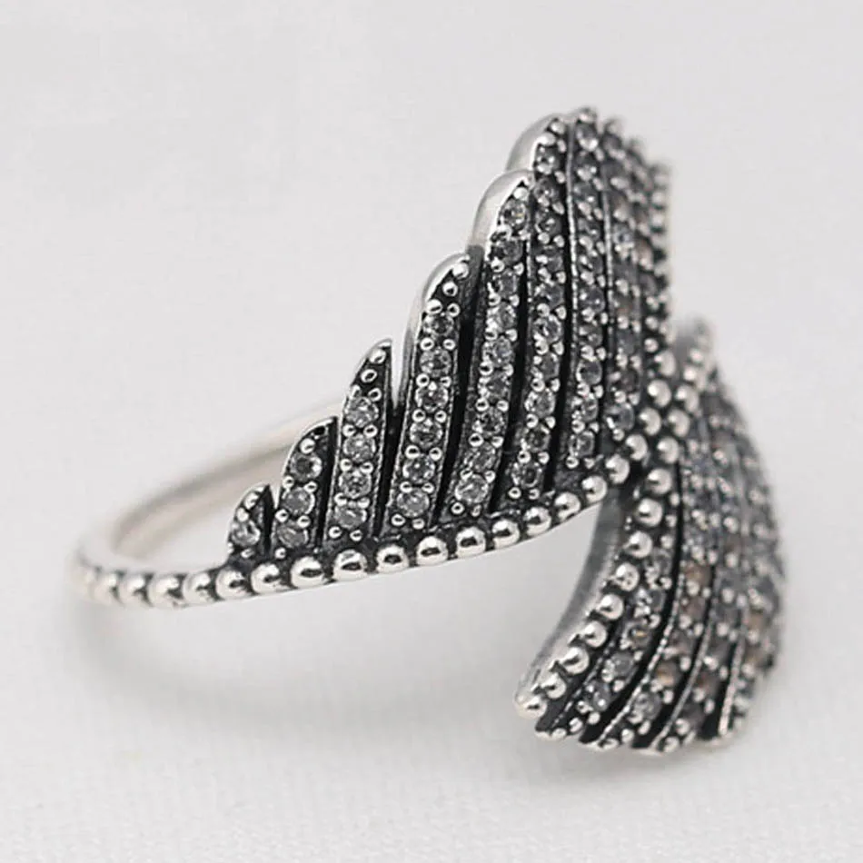 

Кольцо женское из серебра S925 пробы, с перьями и кристаллом