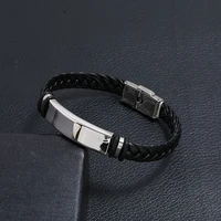 wangaiyao vintage leather braided stainless steel mens bracelet simple smooth pu leather bracelet bracelet