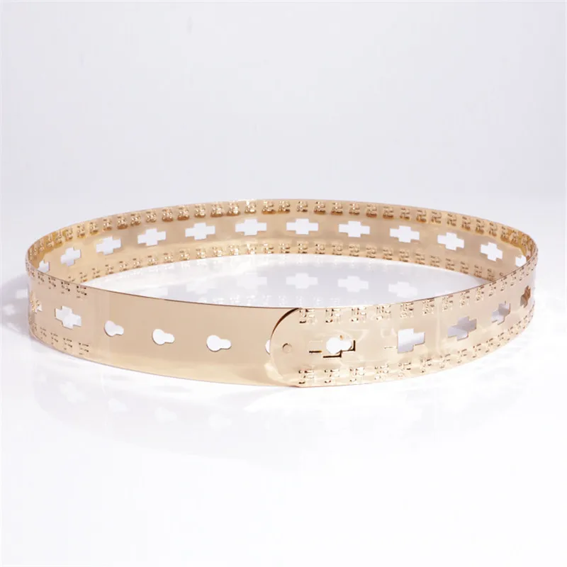 

New Arrival belts for women hot fashion Full metal Gold wide waistband with Pierced square style for women's dressed BL56