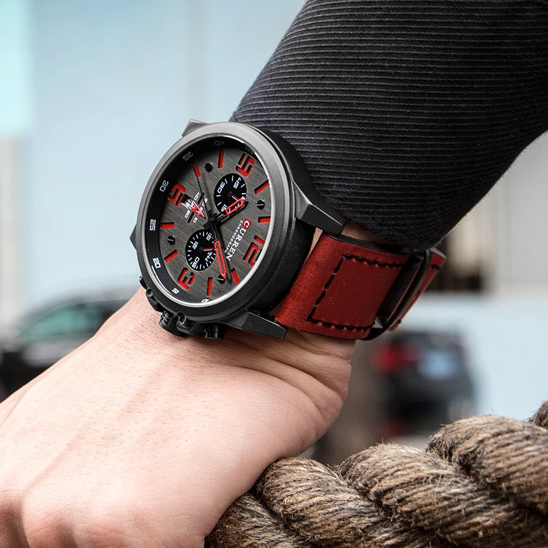 Часы мужские наручные с кожаным ремешком брендовые роскошные в стиле милитари