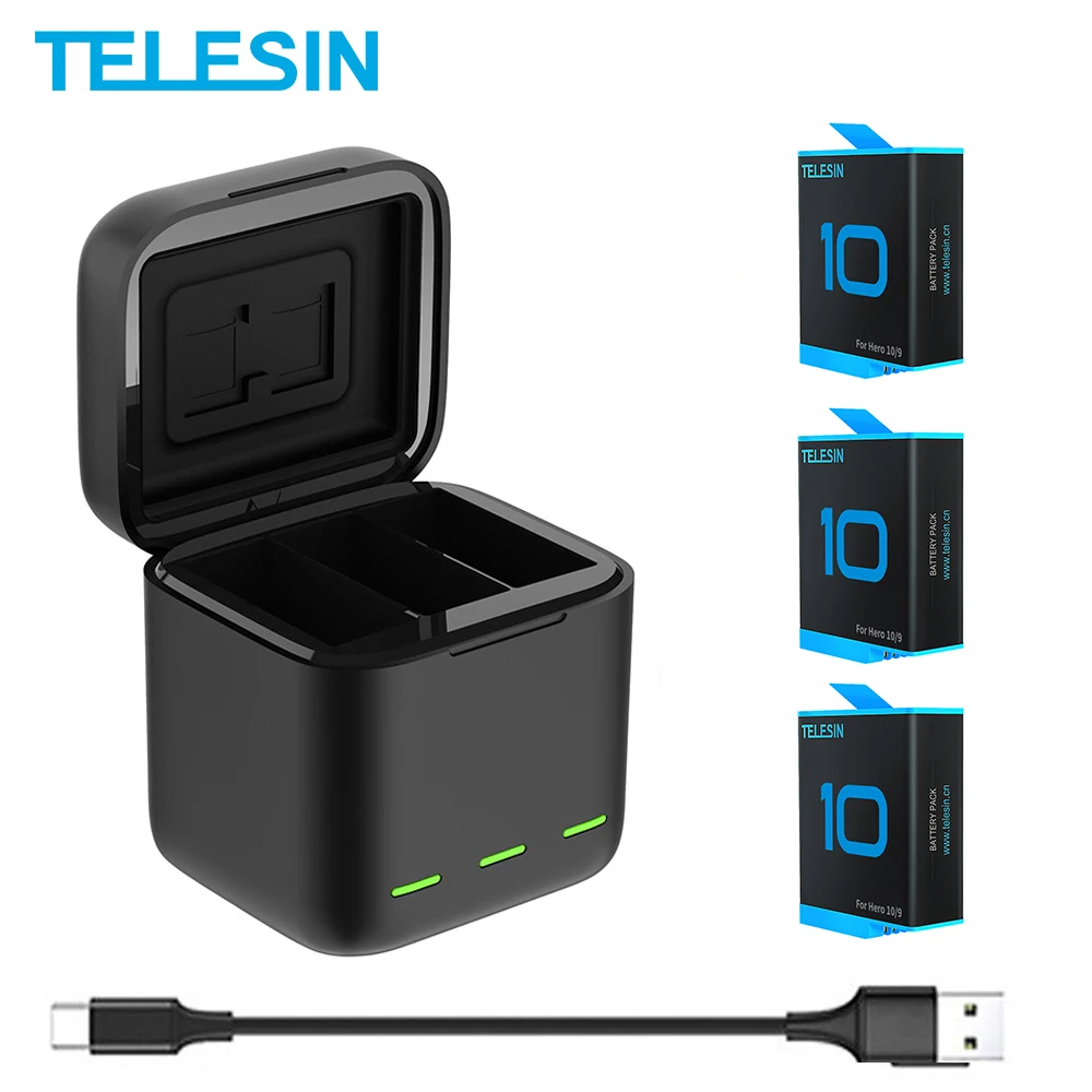 Аккумулятор TELESIN 1750 мА ч, для GoPro Hero 10, 3 режима, светодиодный светильник, зарядное устройство, TF-карта, аккумулятор для аксессуаров GoPro Hero 9 - изображение