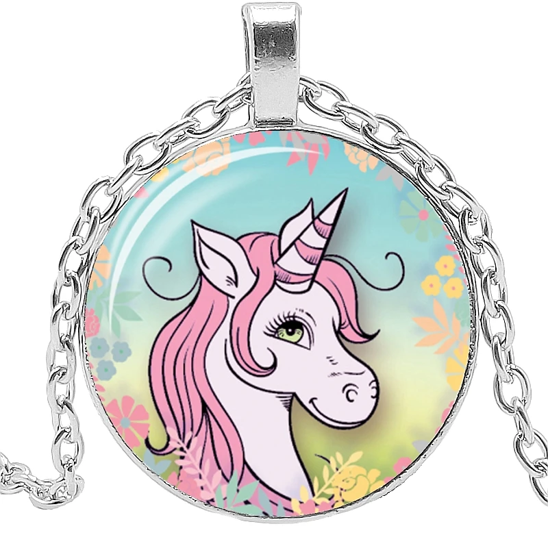 

2020 Fashion Creative Art Cartoon Children Unicorn Time Glass Pendant Necklace Men and Women Jewelry Sweater Chain
