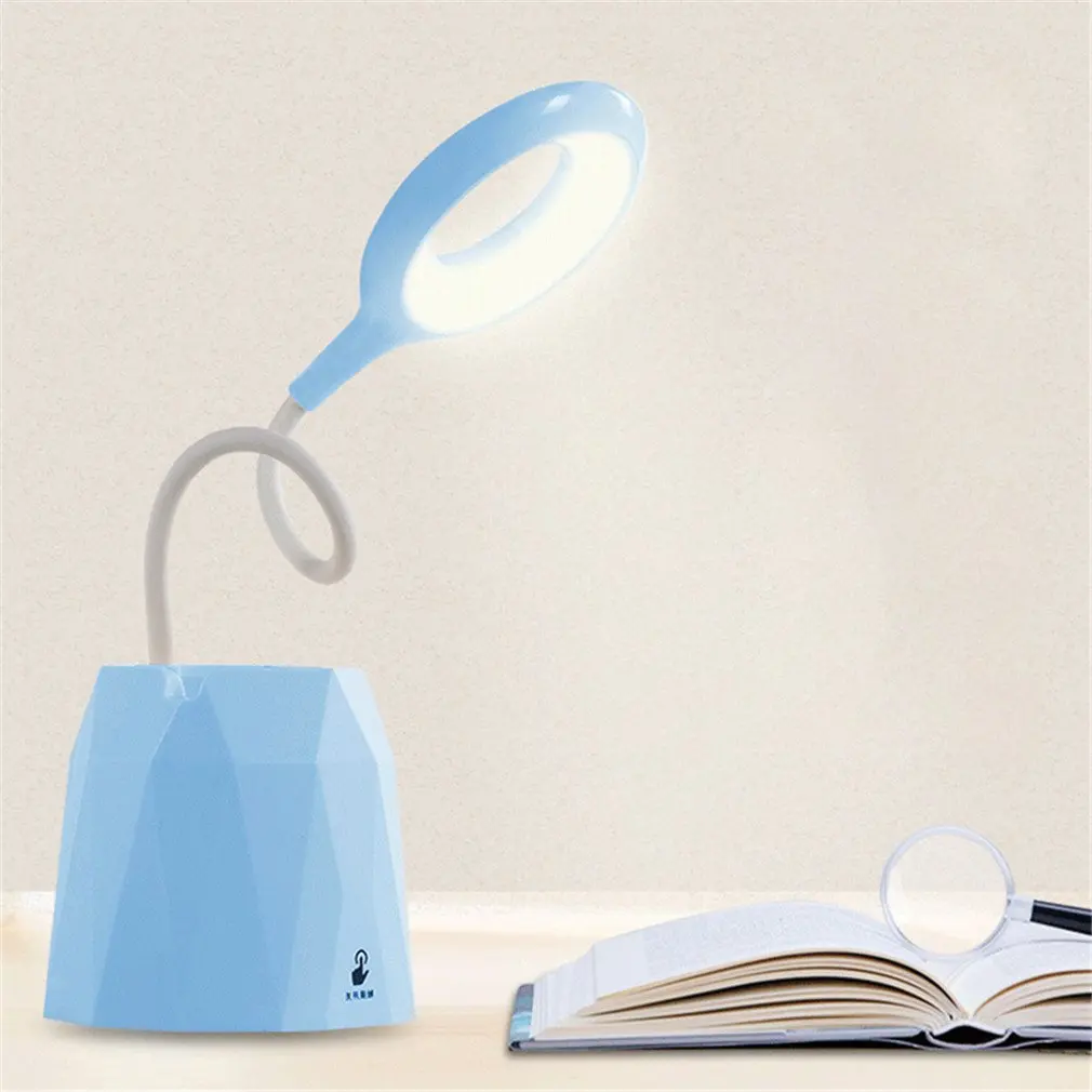 

360 Degree Rotatable Usb Charging Pen Container Student Desk Lamp Eye Protection Led Touch Desk Lamp Adjustable Bedside Lamp