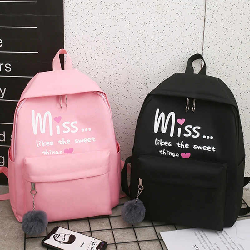 

4Pcs/Set Women School Backpacks Schoolbag for Teenagers Girls Student Book Bag Student Backpack Black