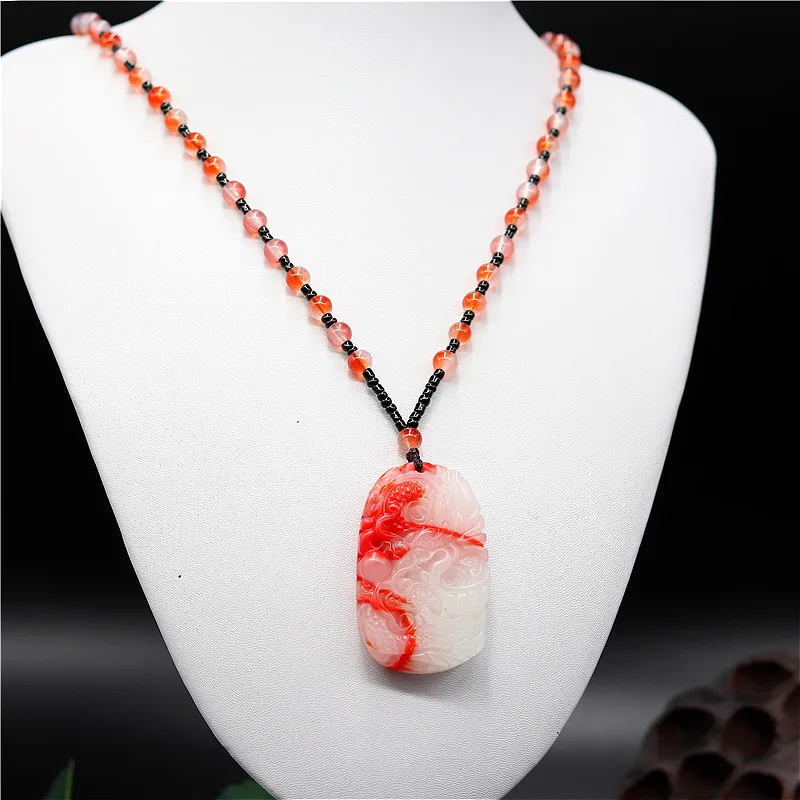 Ожерелье с подвеской из натурального красного белого китайского Нефритового