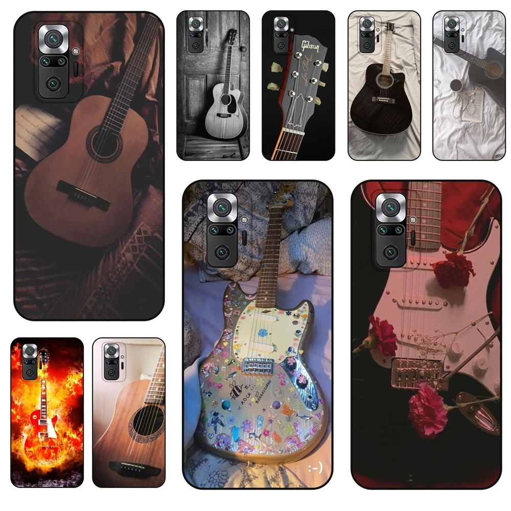 Гитара Les Paul Gibson самая популярная Redmi Note 10 10s Pro 4G 5G Черная задняя 3D оболочка