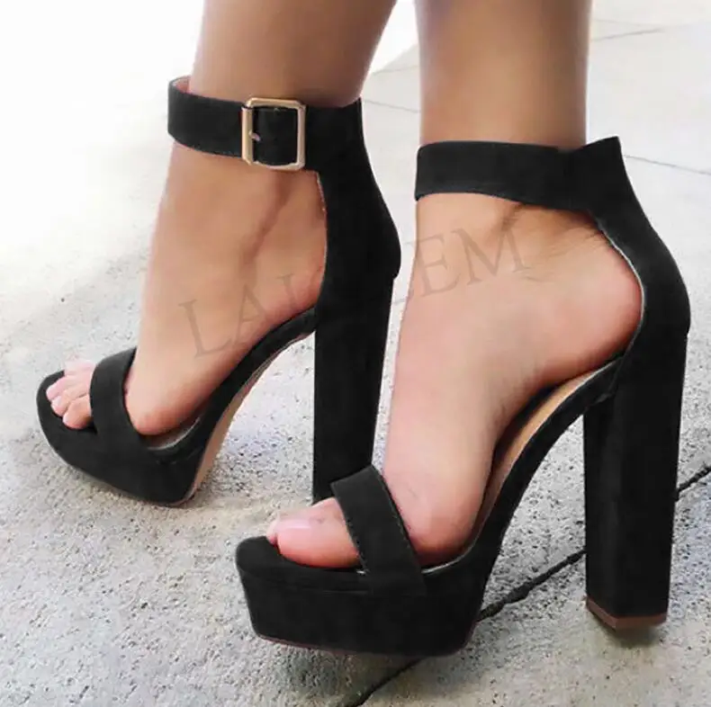 LGZ875 Black LAIGZEM/женские босоножки с ремешками на лодыжках вечерние сандалии на платформе с открытым носком на массивном каблуке Женская обувь больших размеров 45, 46, 47 - Цвет: LGZ875 Black