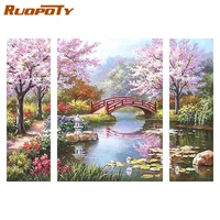 ruopoty 3pcset paint by numbers landscape cherry blossoms canvas by numbers acrylic paint diy gift handwork for home decoration