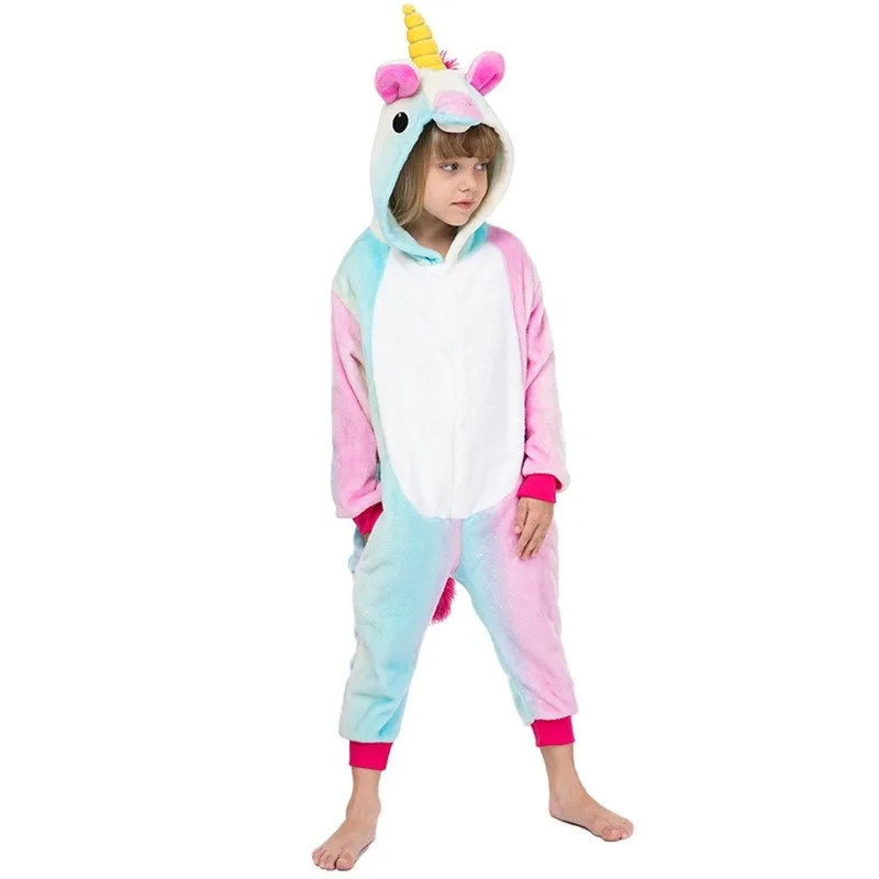 

Best selling Winter Autumn Flannel Sleepwear Cute Unisex Rainbow Animal Siamese Pajamas Unicorn Home Suit for Boys and Girls