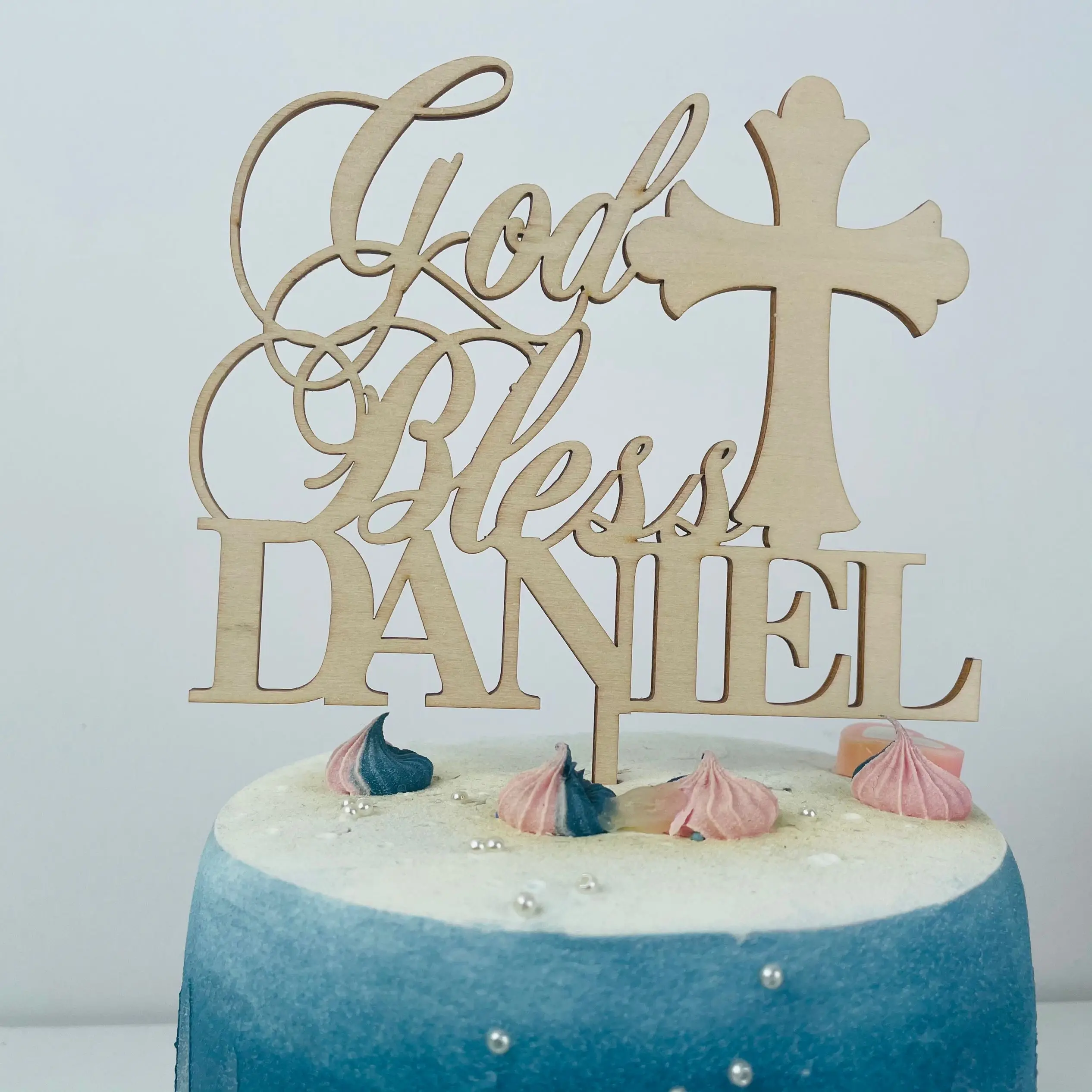 

Custom God Bless Baptism Cake Topper With Name And Cross Personalized Cake Topper With Name Baptism Gift
