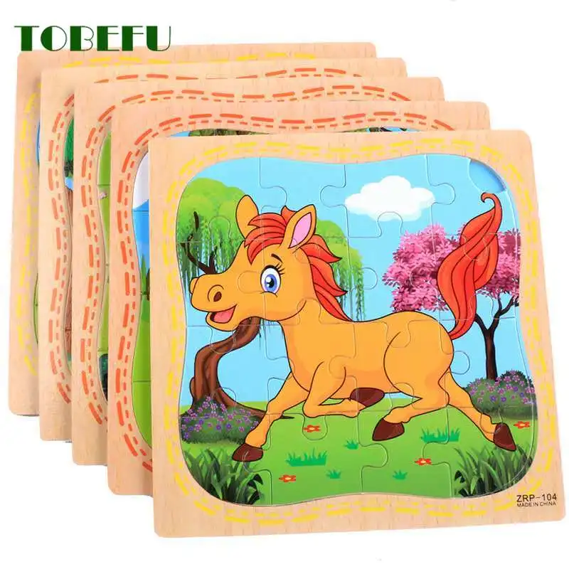 Детские игрушки деревянные 3d пазлы Мультяшные животные интеллект детей