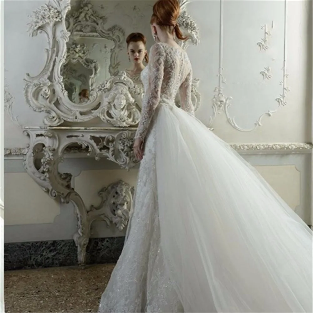 

Atelier Aimee 2018 Stunning Luxury Crystals Lace Mermaid Long Sleeve Bridal Gowns With Tulle Train mother of the bride dresses