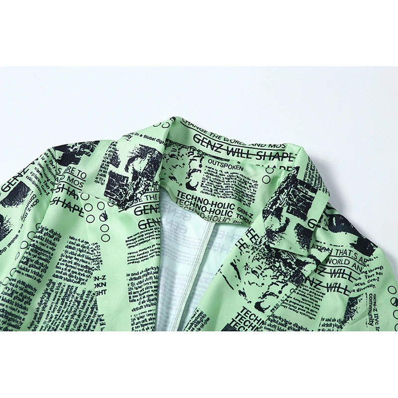 

Fashion Newspaper Print Lady Suit Long Sleeve Tailored Collar Loose Button Coat Autumn Casual Voguish Streetwear For Women