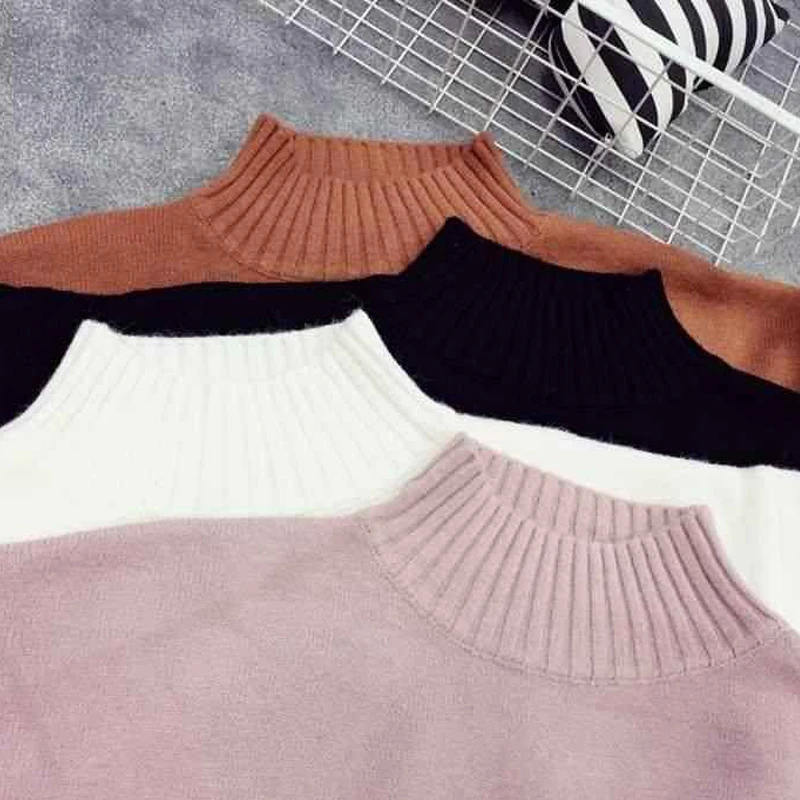

2021 Winter Women Sweater Casual Turtleneck Pullover Sweaters Women Long Sleeve White Sweater Knitted Elegant Female Sweater