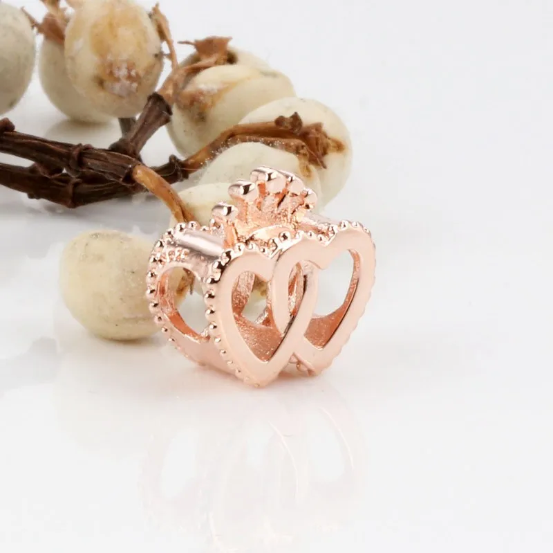 

Original 925 Sterling Silver Bead Rose Gold Heart To Heart Beads Fit Pandora Women Bracelet & Necklace Diy Jewelry
