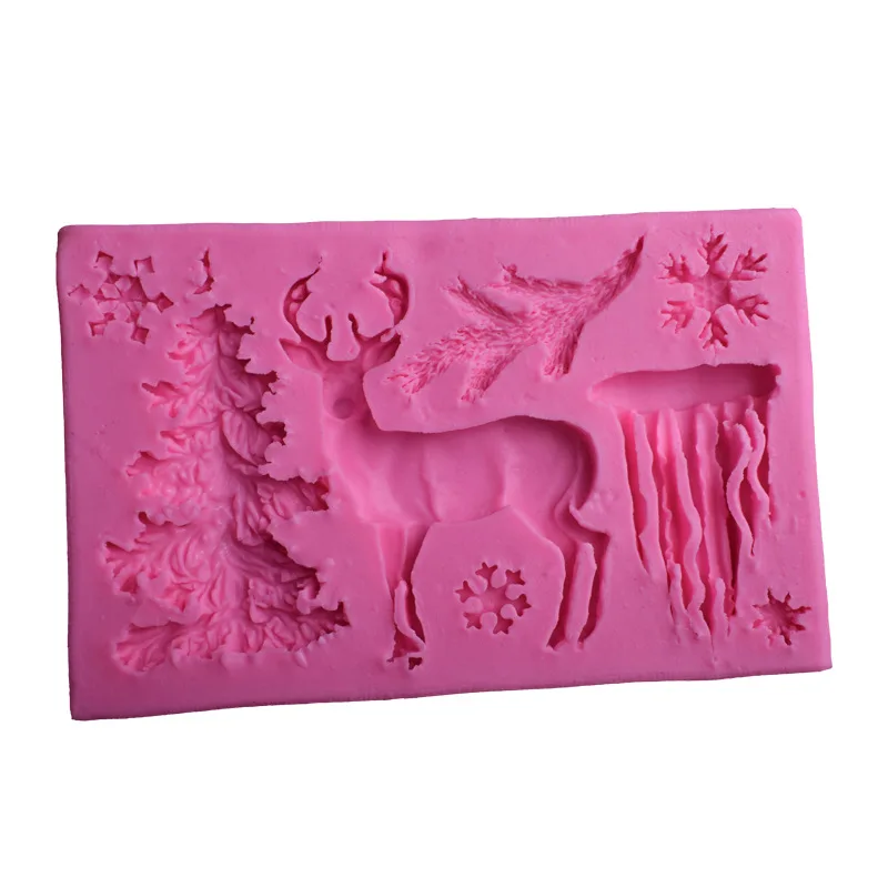 

New Christmas Tree Elk Fondant Silicone Mold, Snowflake DIY Cake Baking Mold, Chocolate Mold
