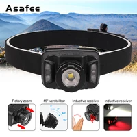 asafee zooomable led headlamp camping torch light head lamp with built in battery head flashlight ir sensor headlamp 6 modes