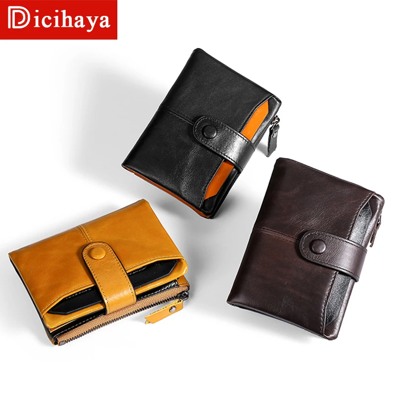 Короткий кошелек DICIHAYA мужской из натуральной кожи маленький бумажник с RFID