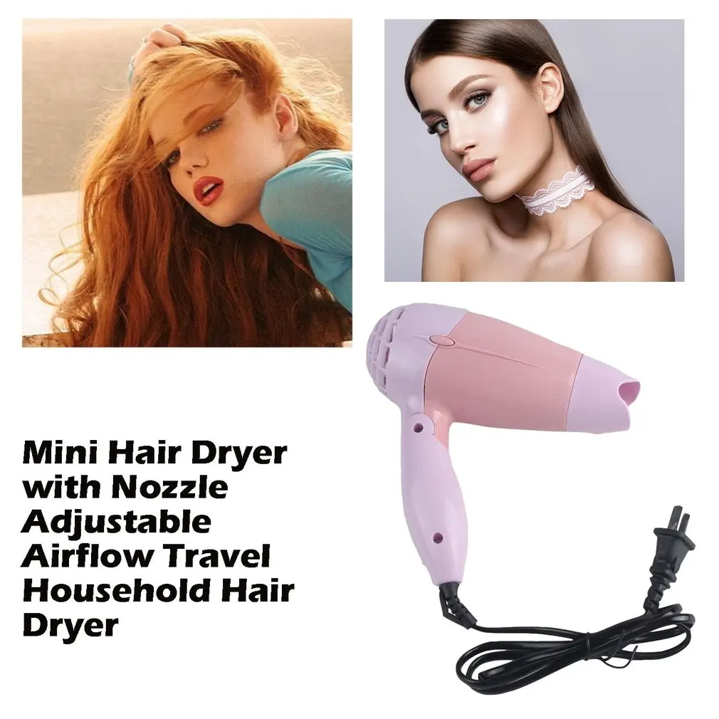220V Folding Mini Hair Dryer with Nozzle Adjustable Airflow Fast Drying Low Noise Portable Travel Household US Plug | Дом и сад