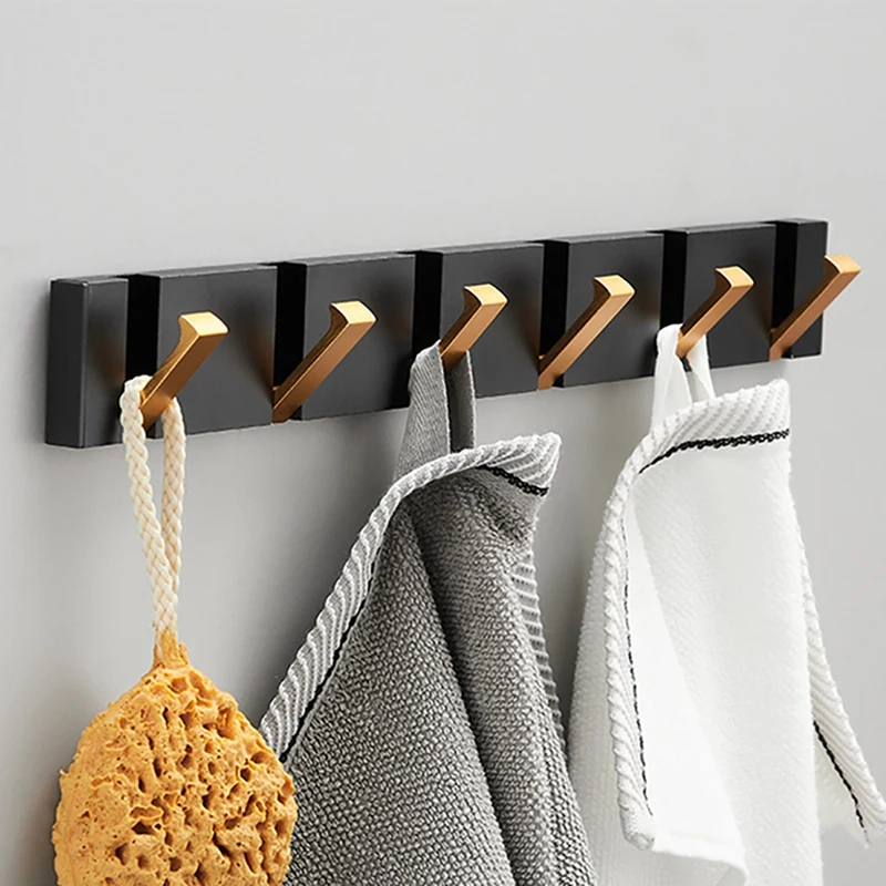 

1Pcs Black Gold Towel Hook Clothes Coat Hook Folding Towel Hanger Wall Hooks Coat Clothes Holder for Bathroom