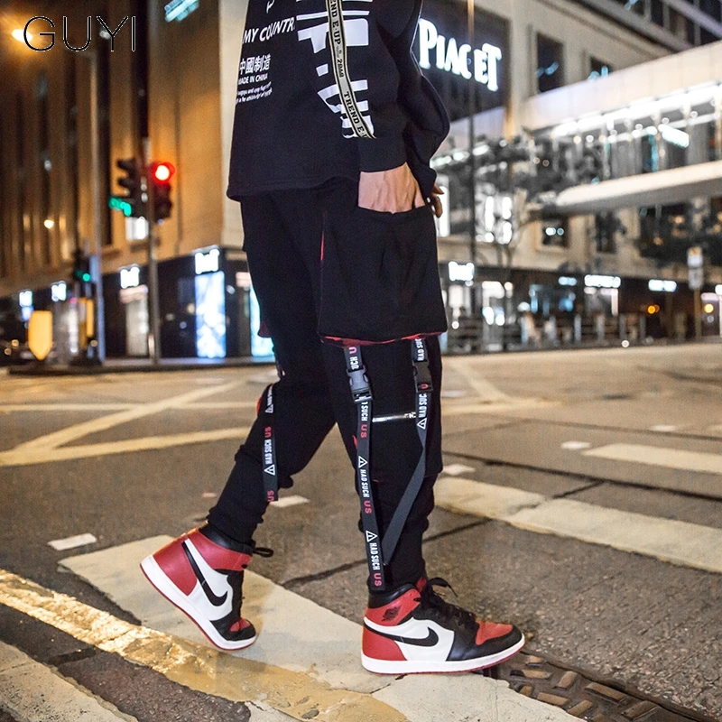 

Hip Hop Joggers Cargo Pants for Men Tactical Pockets Pants Male Trousers Fashion Sport Track Streetwear Letter Ribbons Casual