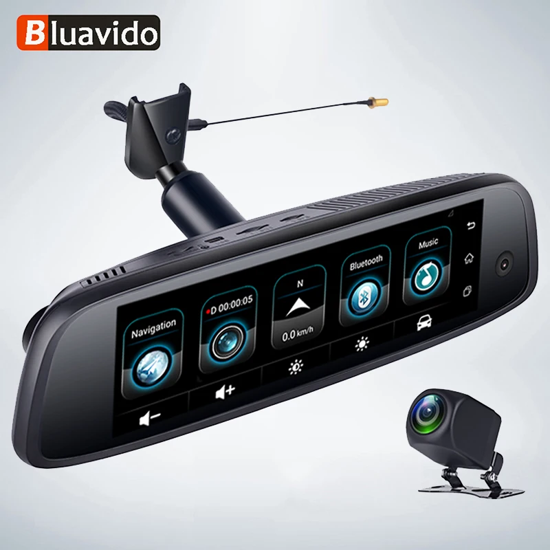 Bluavido 4G ADAS Android DashCam 2GB+32GB GPS 3 Cameras IPS Screen WiFi Bluetooth 1080P Car Rear View Mirror Video Recorder DVR