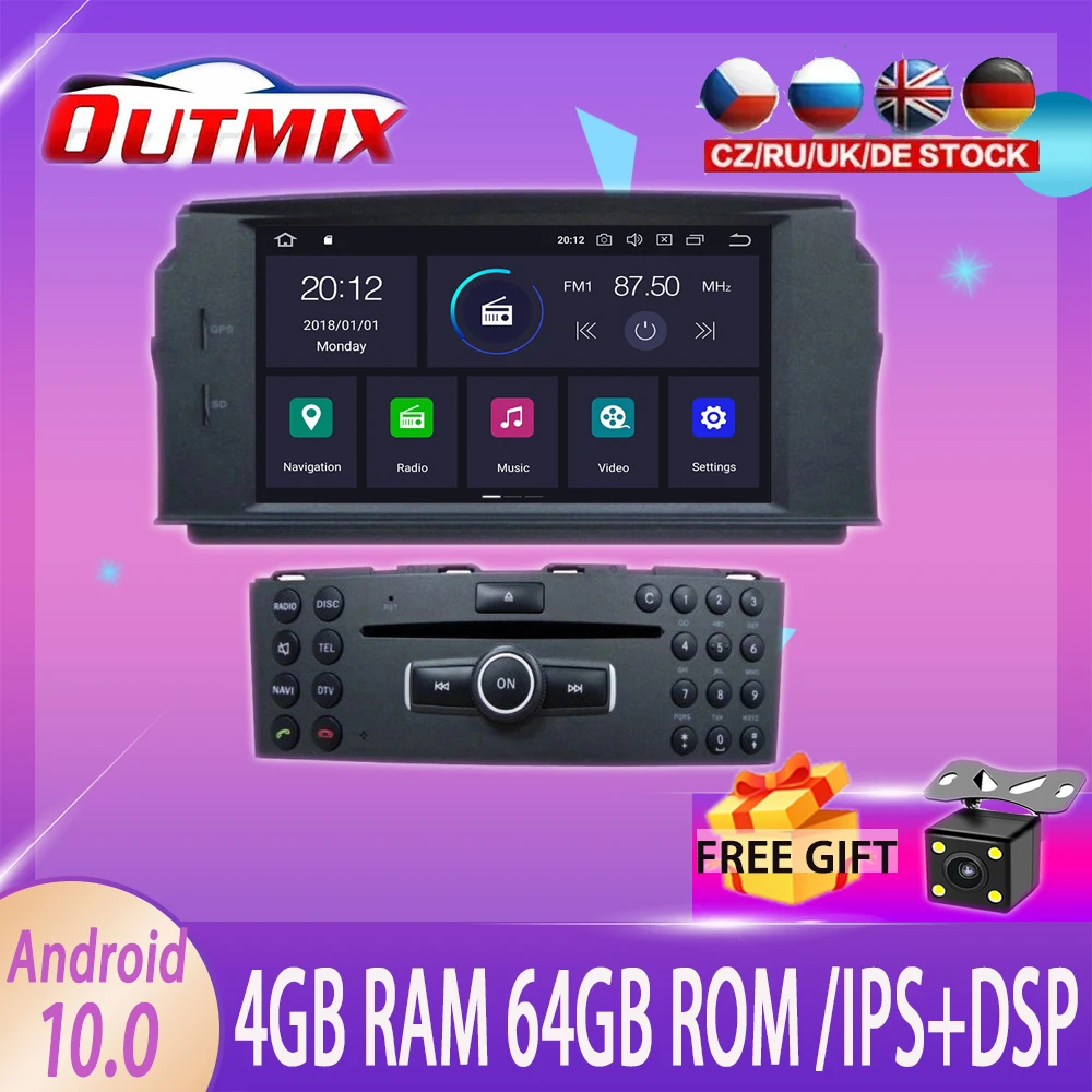 64G Android 10 0 автомобильный dvd-плеер для MERCEDES BENZ C Class C200 C180 C220 C230 W204 видео