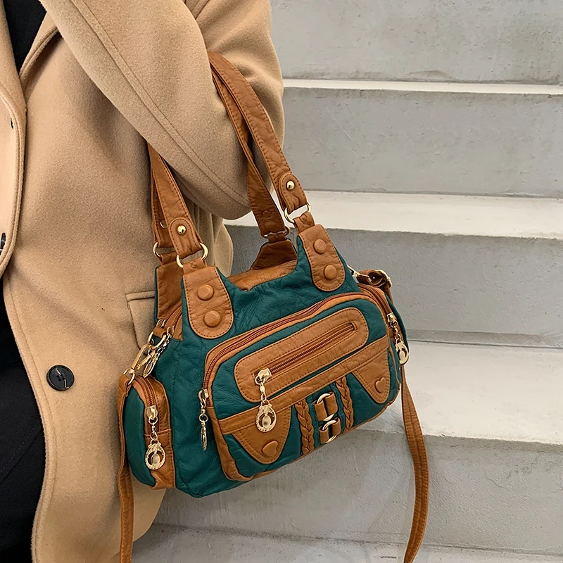 

Fashion Large Capacity Patchwork Soft Leather Women Shoulder Messenger Bag Purses And Handbags Crossbody Designer Bag Sac Femme