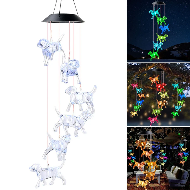 

Colorful Solar Dog Wind Chime Light Waterproof LED Color Changing Landscape Lights Hanging Decoration for Home Garden Courtyard