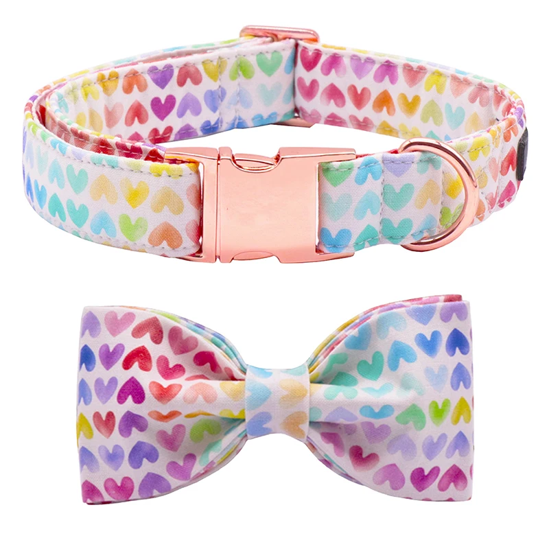 

Unique Style Paws Valentine's Day Heart Dog Collar Adjustable Handmade Bowtie Dog Collar Pet Gift for Small Medium Large Dog