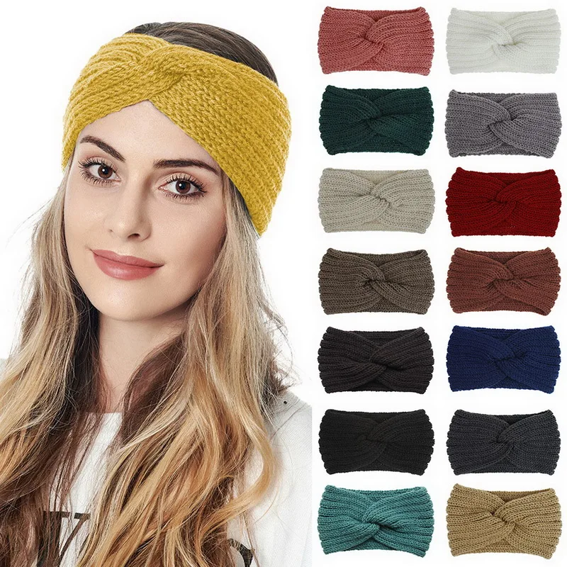 

2021 Winter Knitted Elastic Headbands Turban For Women Girls Knitting Wool Hairband Crochet Bow Wide Headbands Hair Accessories