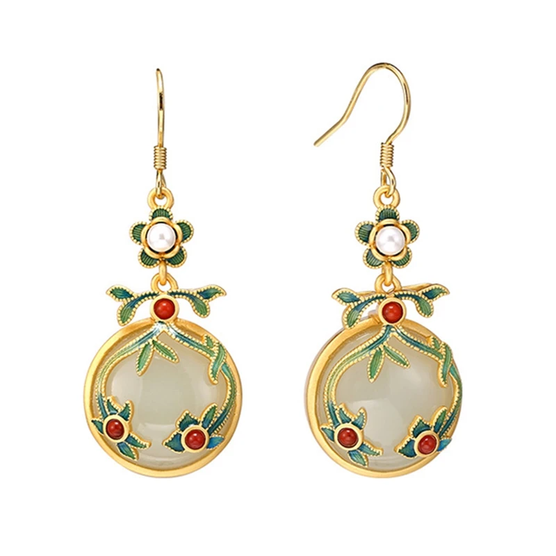 2021 модные эмалевые серьги с имитацией нефрита инкрустированные рубинами для