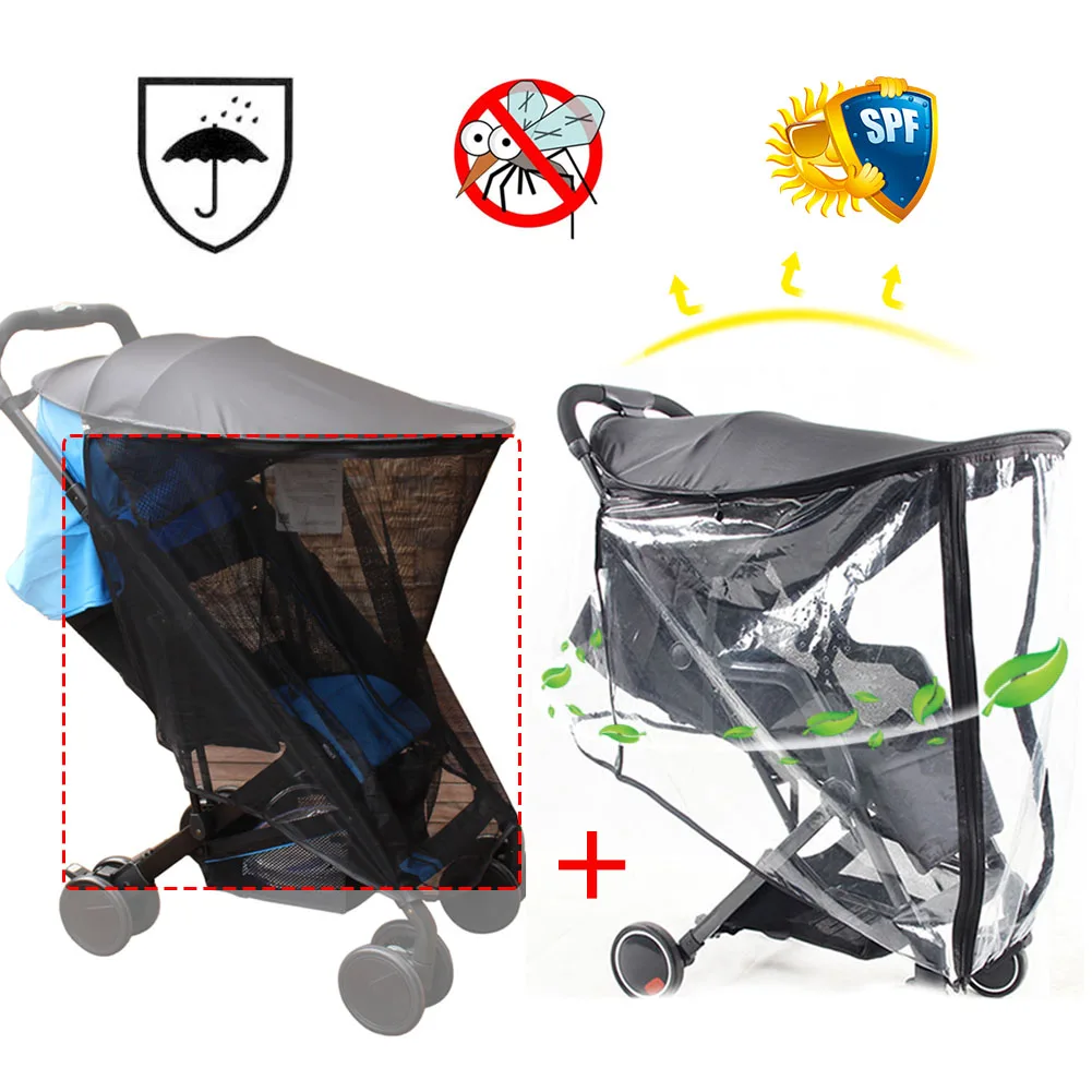 

Stroller Accessories Waterproof Rain Mos-quito Cover Transparent Wind Dust Shield Zipper Open Raincoat For Strollers Pushchairs