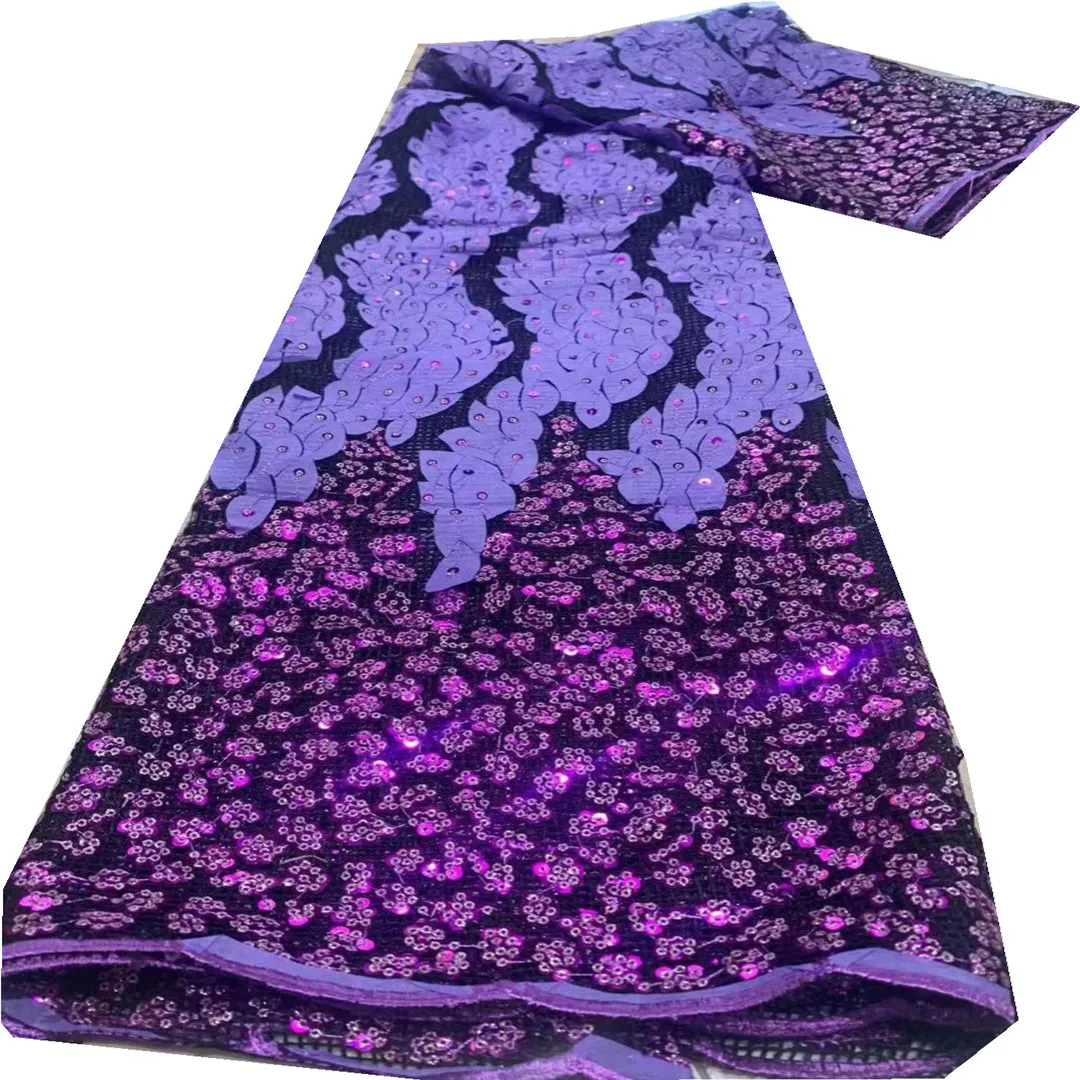 

African Lace Fabric High Quality Nigerian Mesh Lace Embroidery Guipure Net Fabric With Sequins 5 Yards For Sewing Clothes