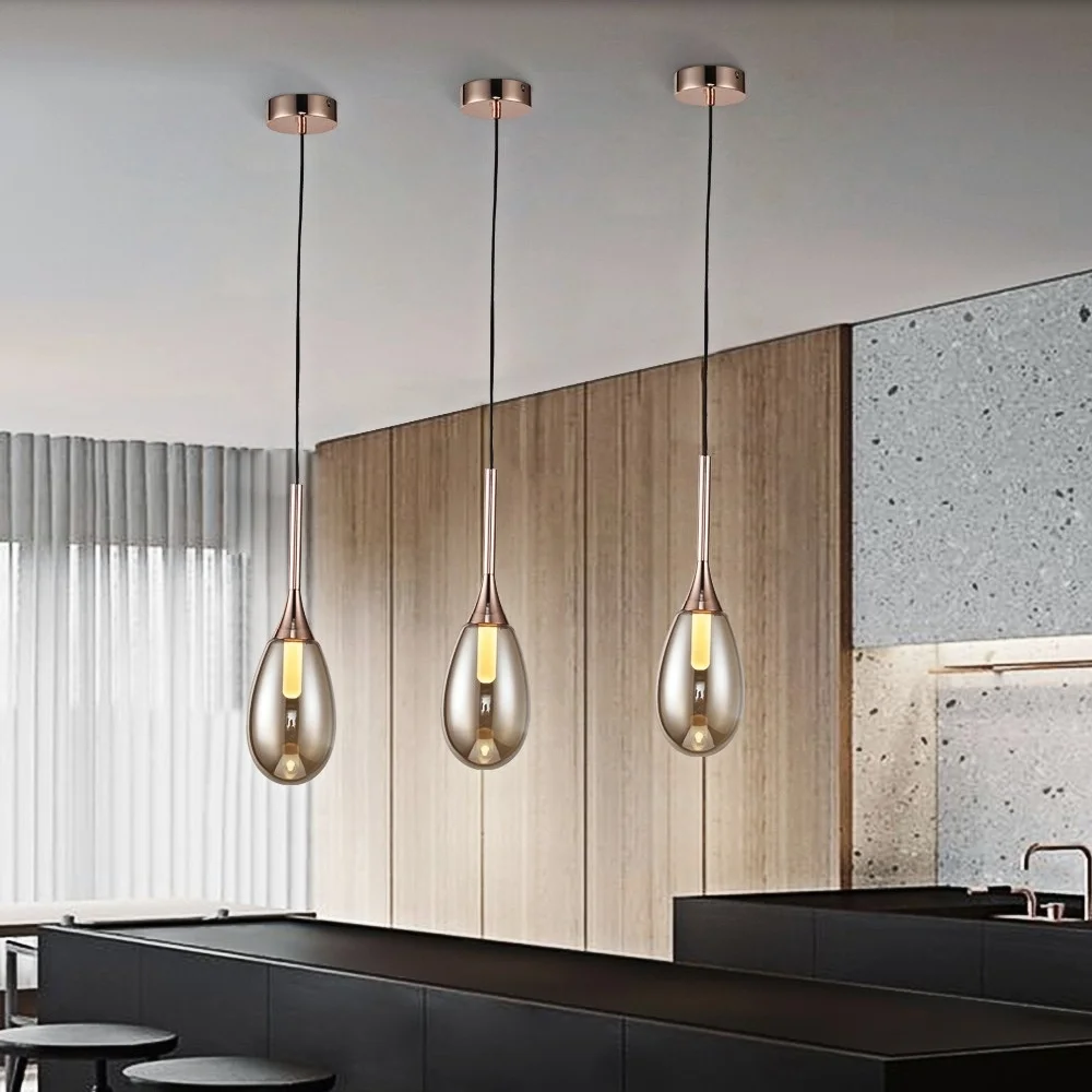 

Nordic Light Luxury Bar Restaurant Coffee Shop Chandelier Creative Water Drop Glass Lamp Modern Bedroom Led Pendantsr Kitchen K9