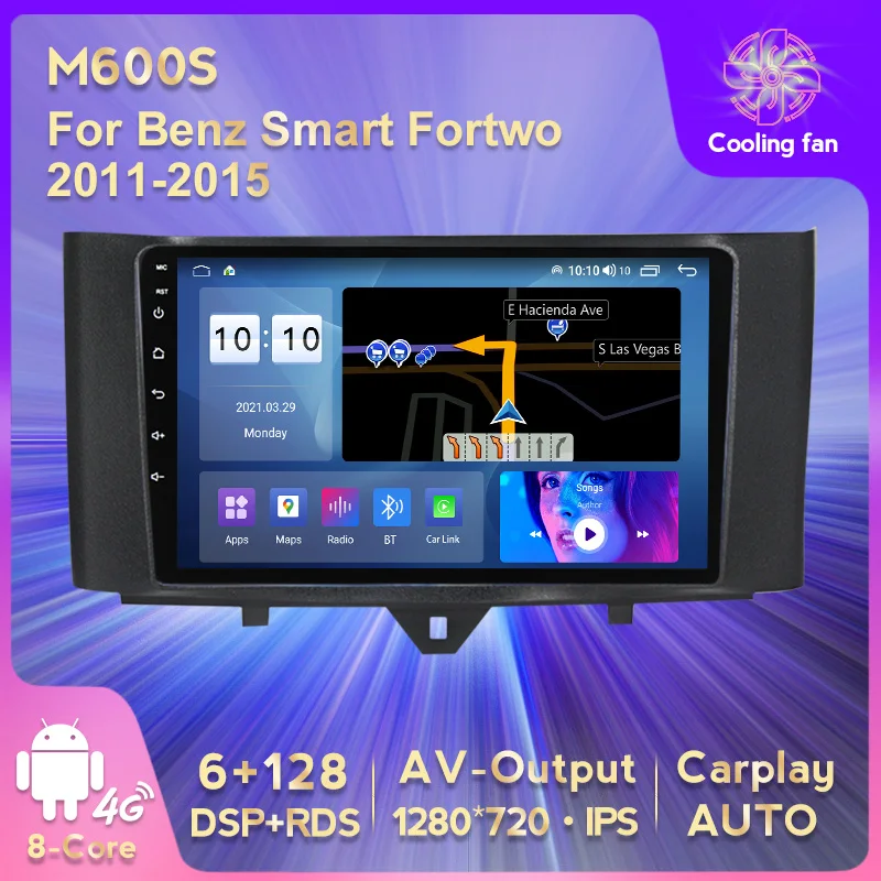 

Автомагнитола для Mercedes Benz Smart Fortwo 128-2015, мультимедийный проигрыватель с IPS-экраном, 6 + 10,0 ГГц, Android 2010 CarPlay +, типоразмер 2 Din, без DVD