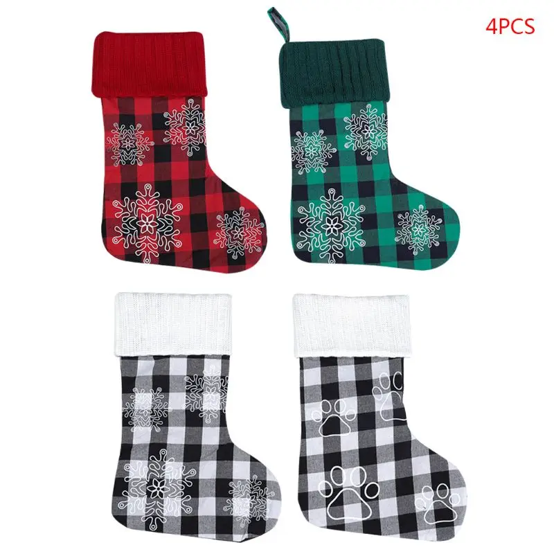 

4pcs/set Christmas Stocking Footprint Snowflake Gift Candy Bag Hanging Xmas Tree