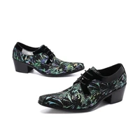 pointed toe leather shoes mens patent leather increased retro brogue lace up dress party shoes