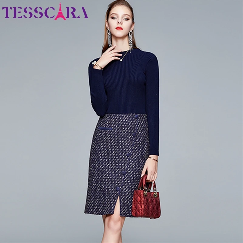 Женское зимнее и осеннее элегантное платье TESSCARA праздничное офисное высокого