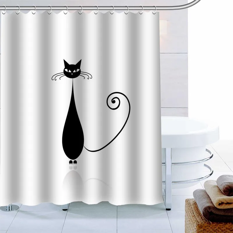 

Funny Black Cat Shower Curtain 12 Hook Polyester Fabric 3D Printing Bathroom Curtain Waterproof Mildew Proof Bath Curtain Decor