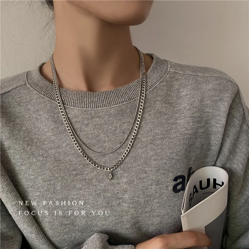 

Personality sweater chain necklace female fashion titanium steel double layer Korean casual simple accessories new necklace 2020