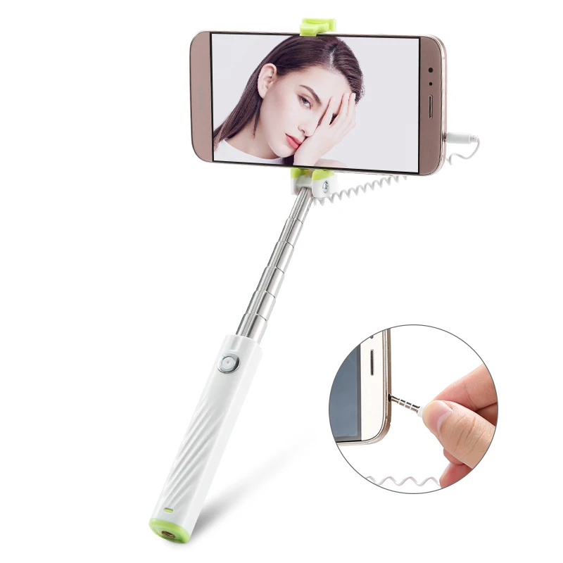 FLOVEME мини селфи-палка монопод универсальные селфи-палки для iPhone 6 5 4 для samsung huawei Xiaomi Android с проводом 3,5 мм разъем - Цвет: White