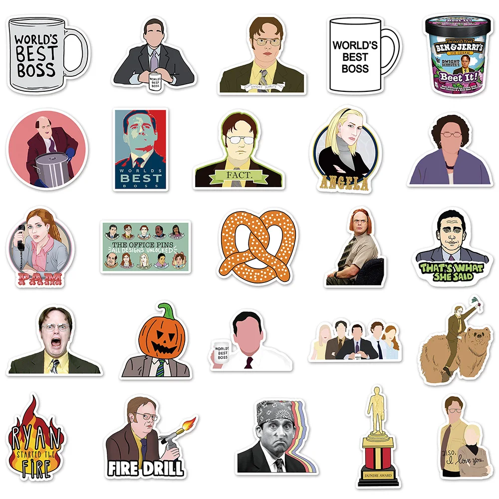103050 pcs cartoon tv show the office figure poster stickers fridge phone laptop luggage wall notebook graffiti kids toys free global shipping