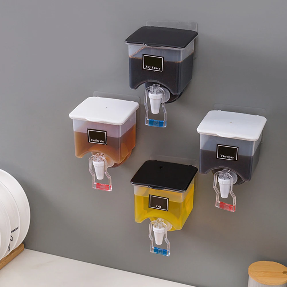 

Kitchen Wall-Mounted Liquid Seasoning Tank Self Adhesive Seasoning Bottles Oil Vinegar Dispenser Storage Jar Kitchen Supplies