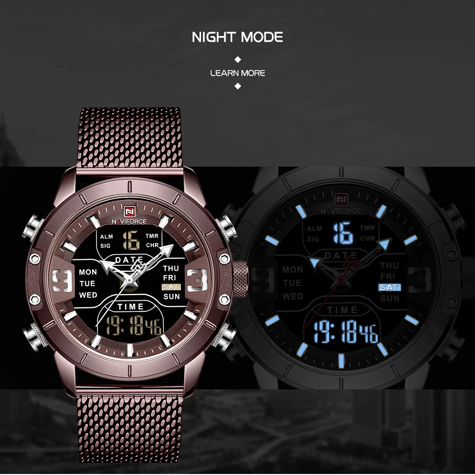 Новинка NAVIFORCE мужские часы Топ люксовый бренд спортивные кварцевые цифровые