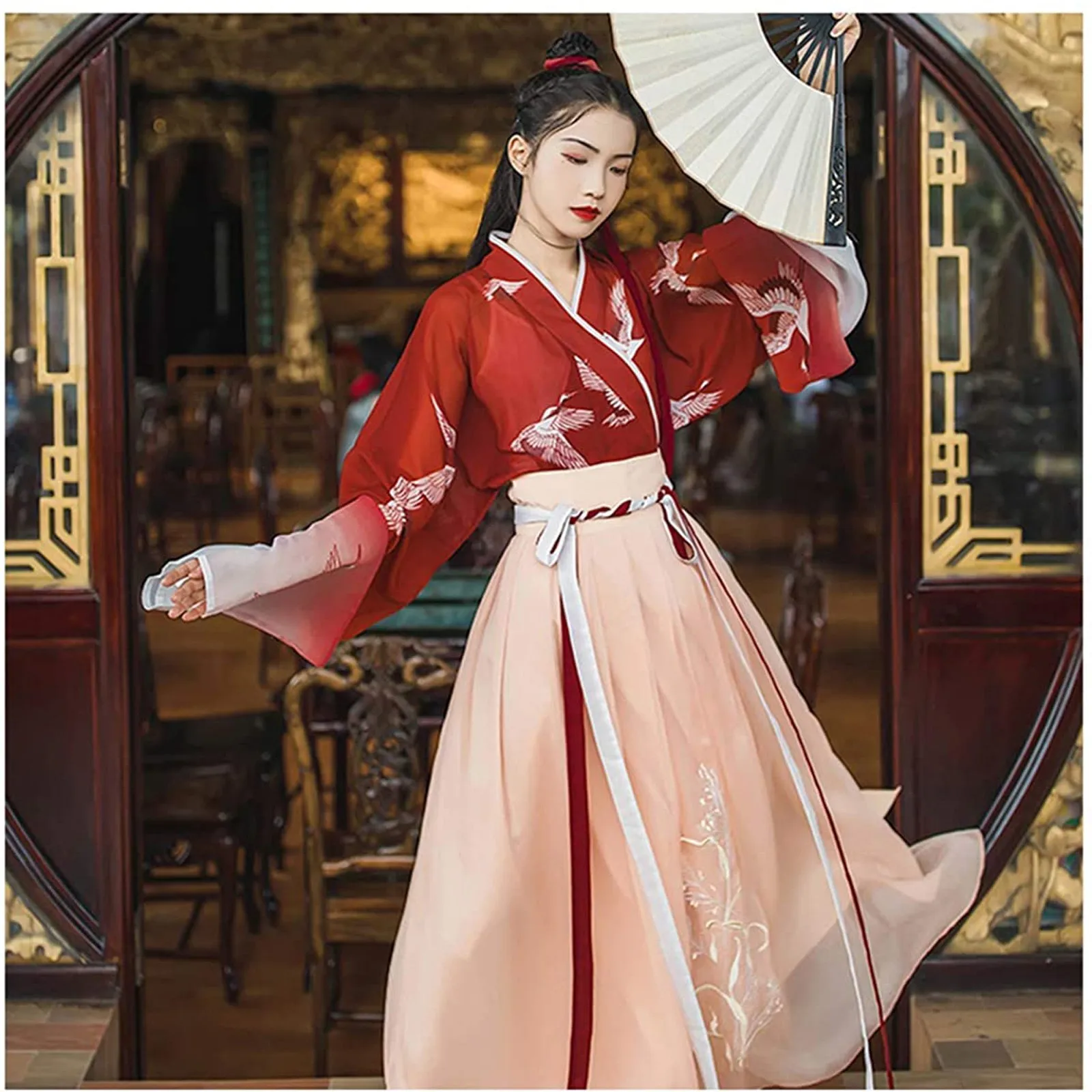 Women's Original Hanfu Suit Chinese Style Waist-length Skirt Straight-sleeved Middle School Students Ancient Costume |