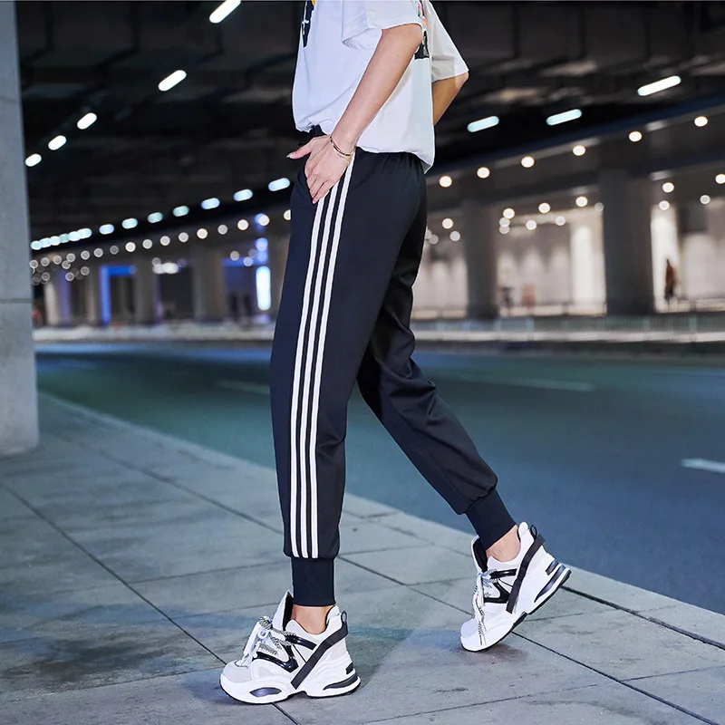 JDD-8903 white side sports pants female summer/winter streetwear plus size pants cargo women trousers loose jogger woman sweatpants - Цвет: JDD-8903