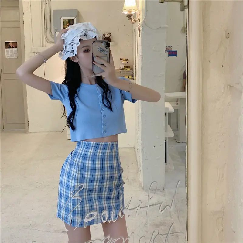 SW синее/зеленое/красное короткое платье в клетку для девочек женские юбки с